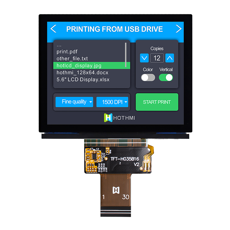 3.5英寸 640x480 TFT LCD显示屏，带盖玻片