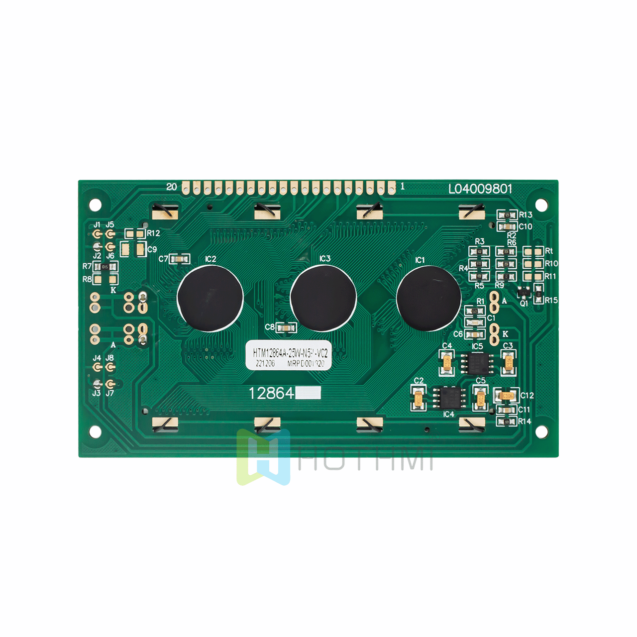 3.2"128X64单色图形液晶模块 | 带白色背光 | DFSTN(-)  | MCU接口 | Arduino | 黑底白色图形 | KS0107+KS0108或兼容