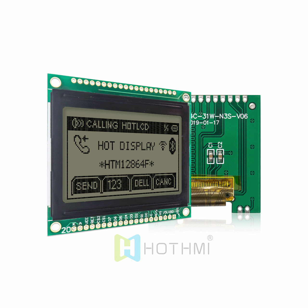 2"图形全透性液晶LCD | 128X64图形液晶模组 | FSTN+ | 红绿蓝 | Arduino