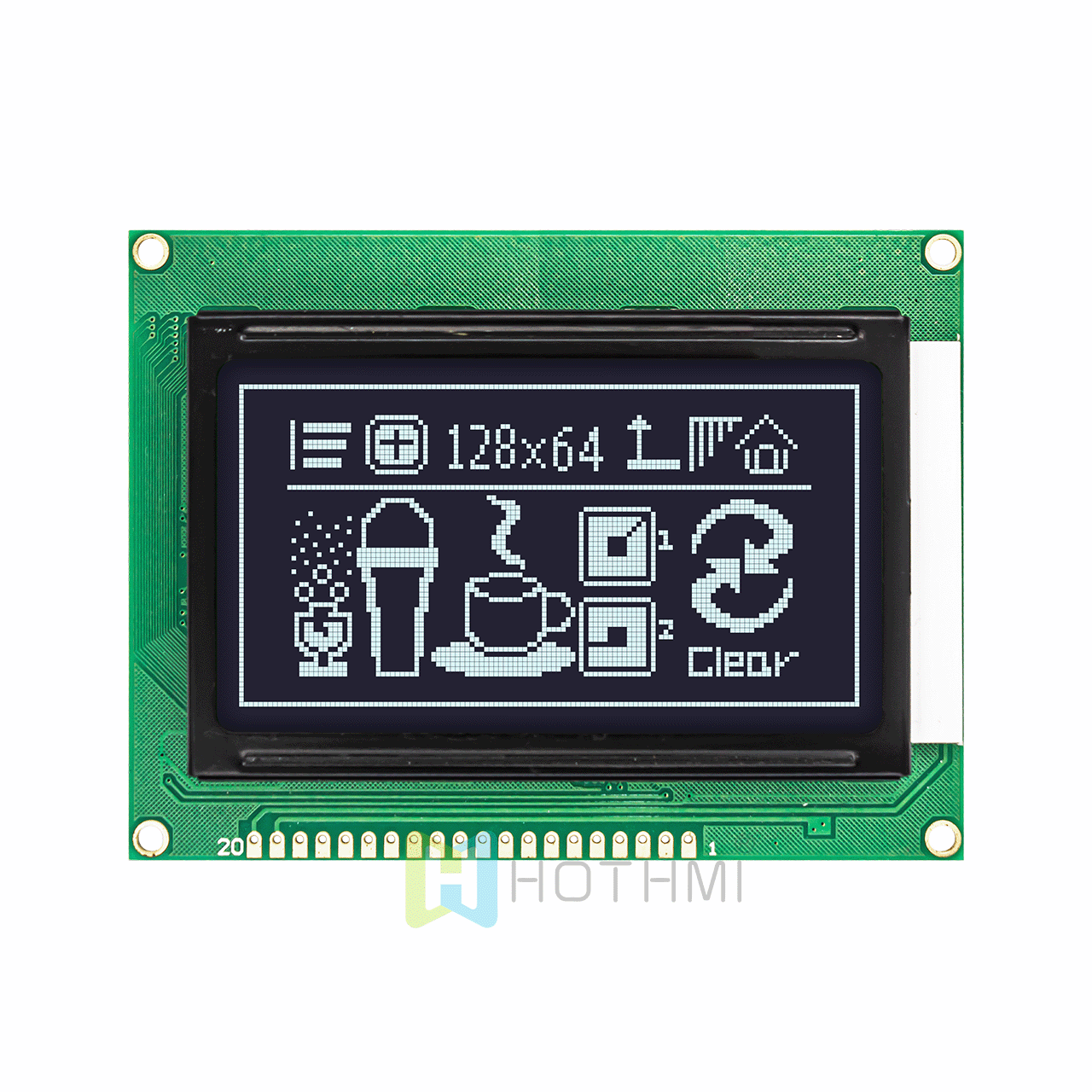 3.2 英寸黑色128x64 图形LCD 显示模块 | DFSTN负显示 | ST7920 | Arduino