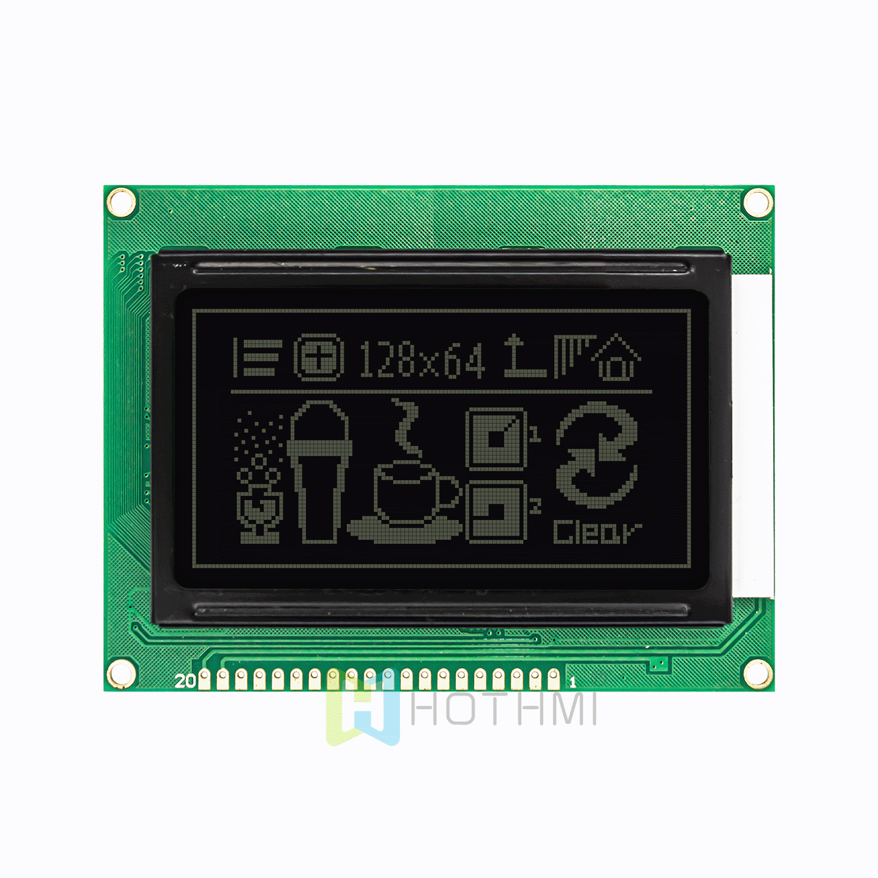 3.2 英寸黑色128x64 图形LCD 显示模块 | DFSTN负显示 | ST7920 | Arduino