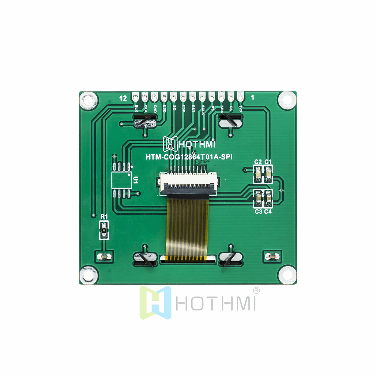 2 英寸 3.3V 128 x 64 LCD 图形显示模组 | DFSTN 负显示 | 黑底白字 | SPI | ST7567 控制器