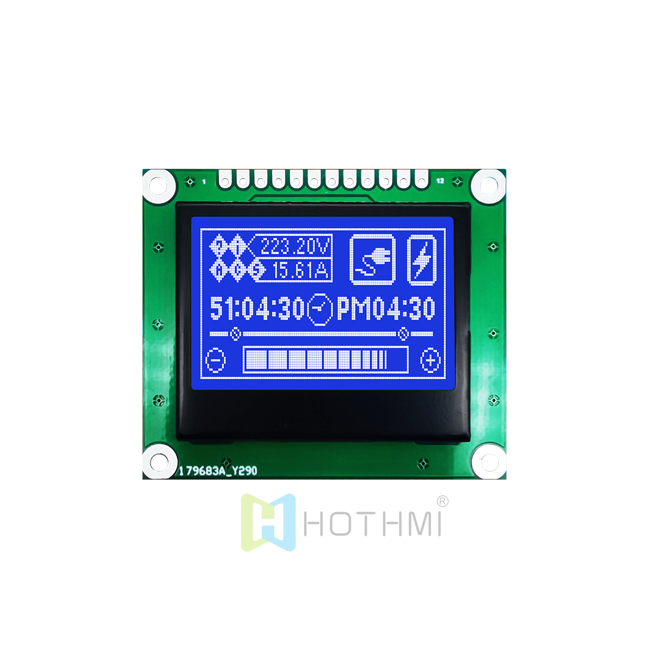 1.7 inch Graphic LCD 128x64 LCD | SPI interface | Graphic module display | STN negative display | Fully transparent polarizer | Blue background with white characters