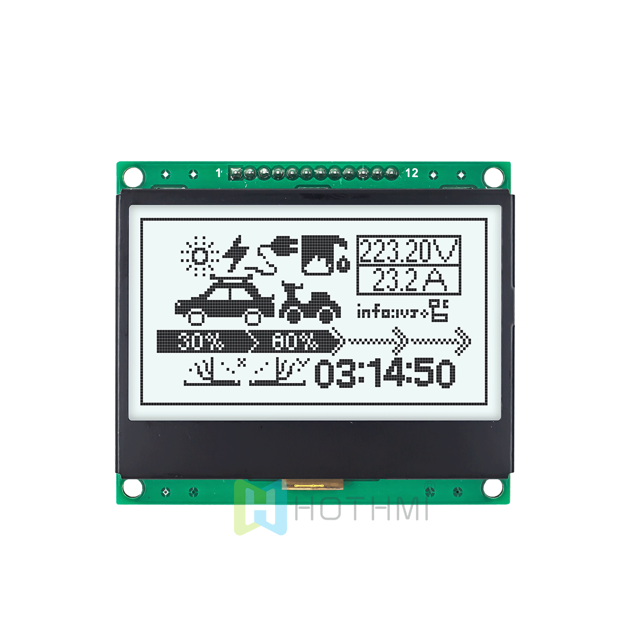 3 英寸128x64 图形 LCD 显示模块 | SPI 接口 | 白底灰字 | FSTN 正向 | 半透偏光片