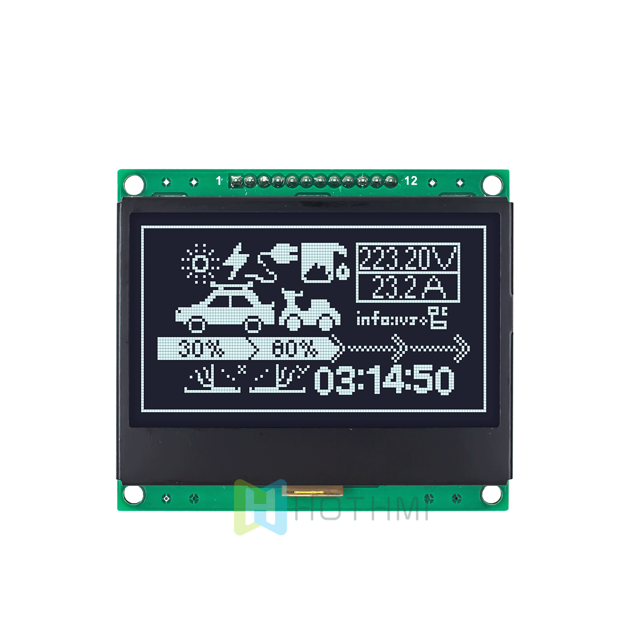 3 英寸 128x64 图形 LCD 显示模块 | Blackgriund Arduino 上的白色像素
