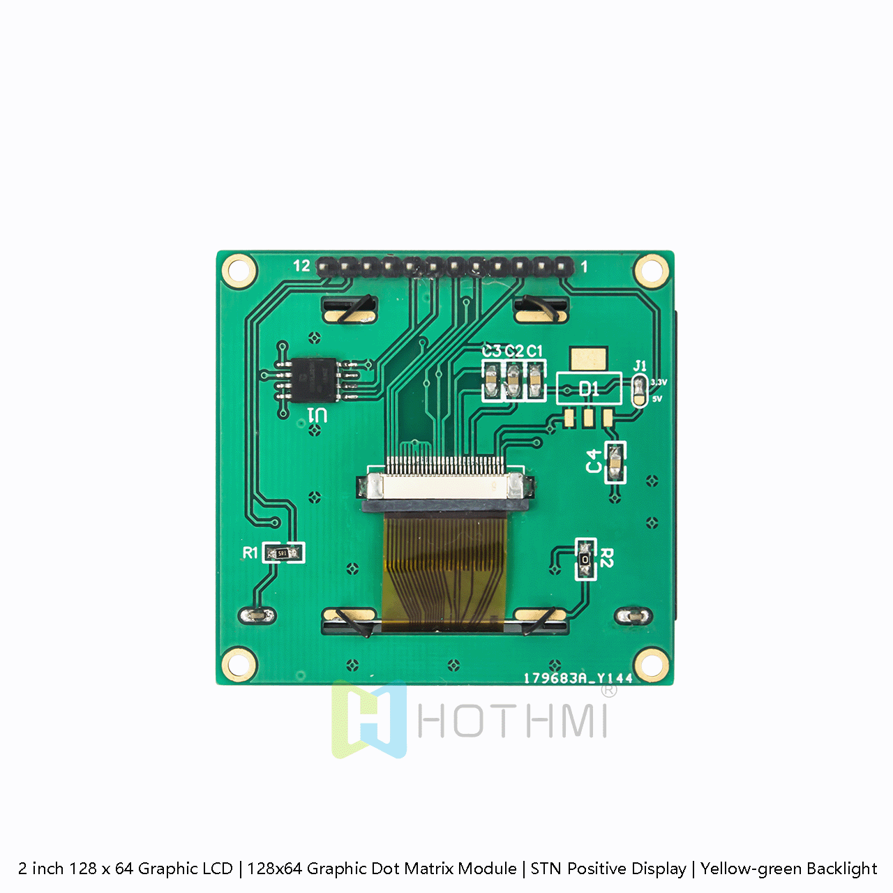 2英寸128 x 64 LCD 图形液晶模块 | 白色背光 | ST7567 SPI | DFSTN 负向显示 |黑底白字