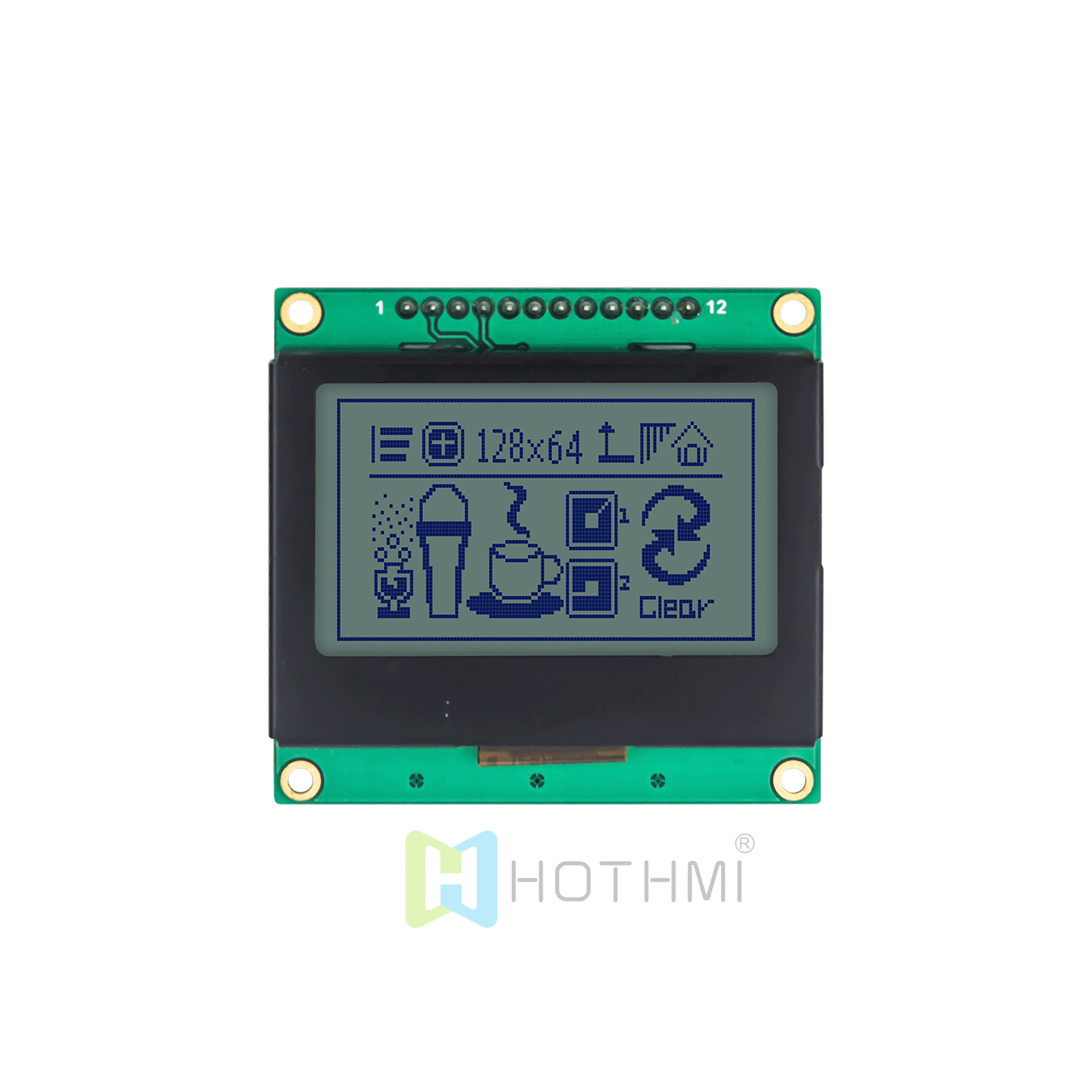 2英寸128x64图形LCD液晶模组 | STN正显 | 灰底蓝字 | ST7567