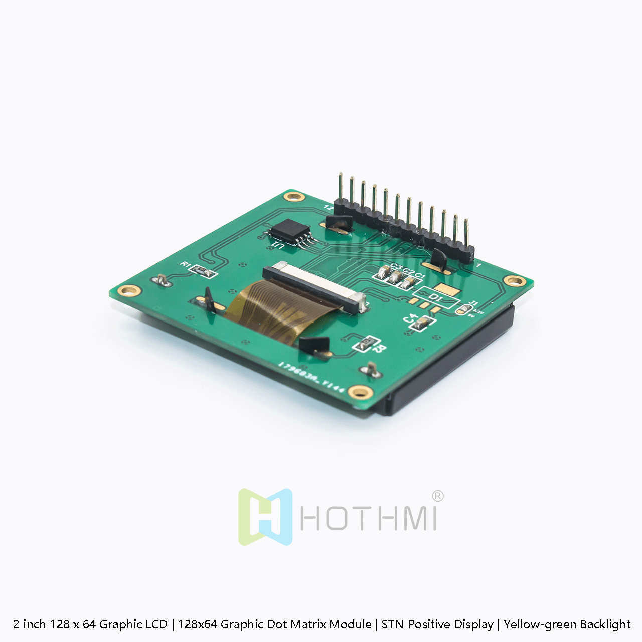 2英寸 128x64 图形 LCD | 带 Y-G 背光的黄绿色显示屏