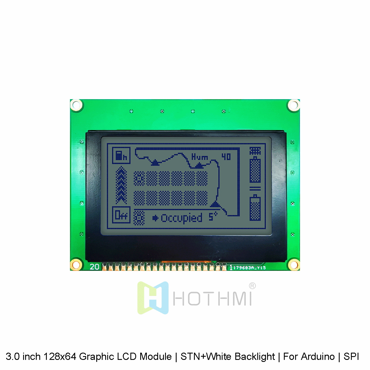 3.0 英寸128x64 图形 LCD 模组 | STN+白色背光| 适用于 Arduino | SPI 接口 | 灰底蓝字图形LCD