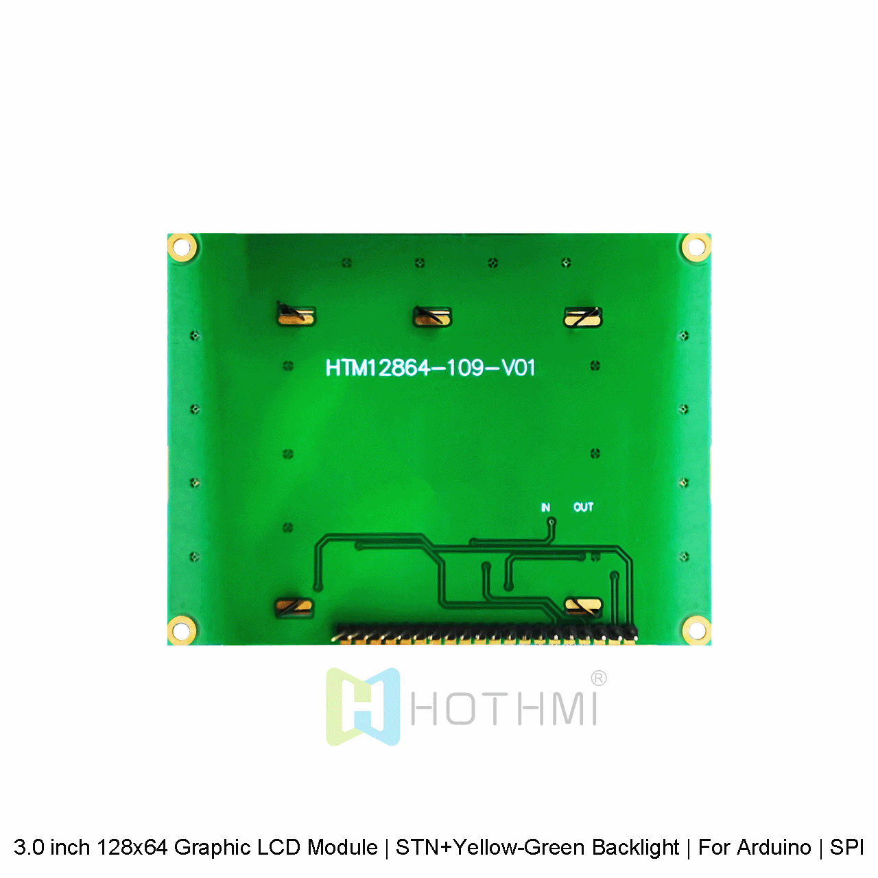 3.0 英寸128x64 图形 LCD 液晶模组 | STN+黄绿色背光 | 适用于 Arduino | SPI 接口 | 3.3V