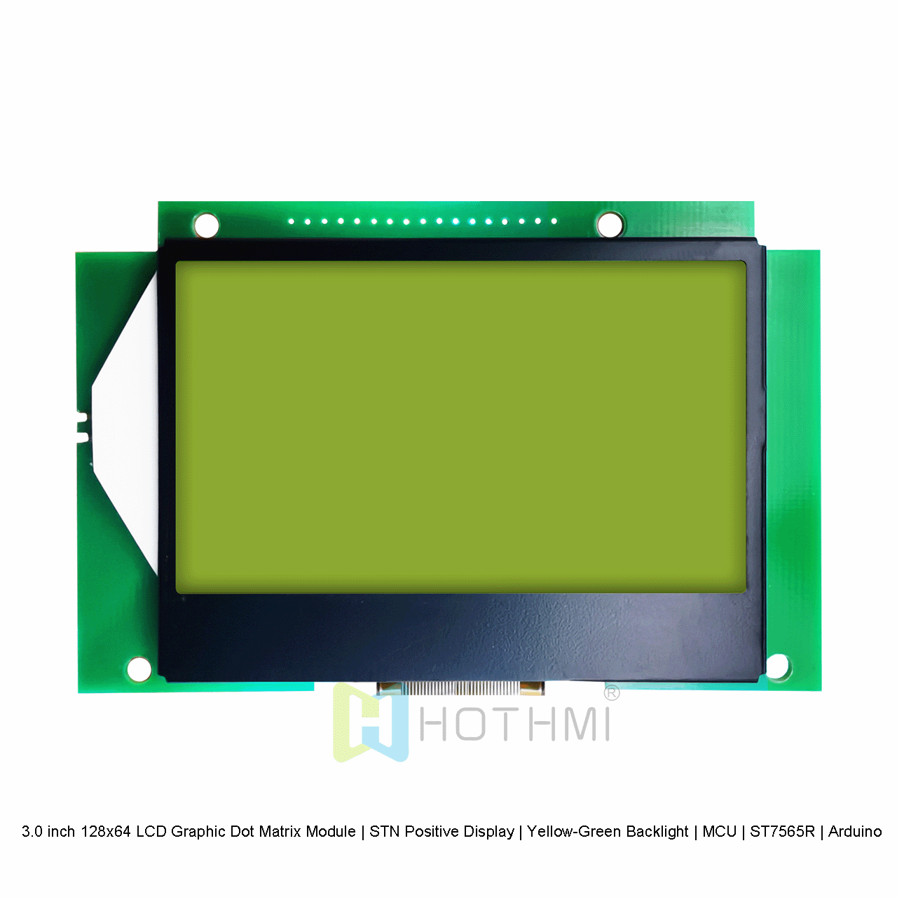 3.0 英寸 128x64 LCD 图形点阵模块 | STN 正极显示 | 黄绿背光 | MCU | ST7565R | Arduino