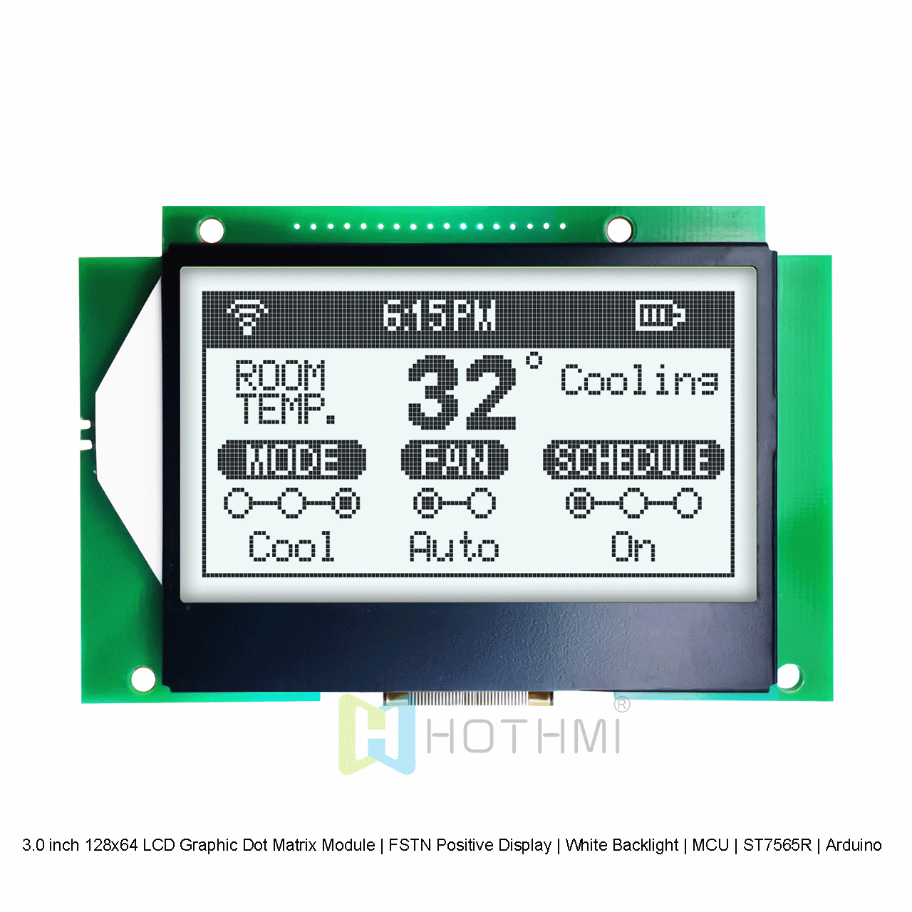 3.0 英寸 128x64 LCD 图形点阵模块 | FSTN 正极显示 | 白色背光 | MCU | ST7565R | Arduino | 白底灰字