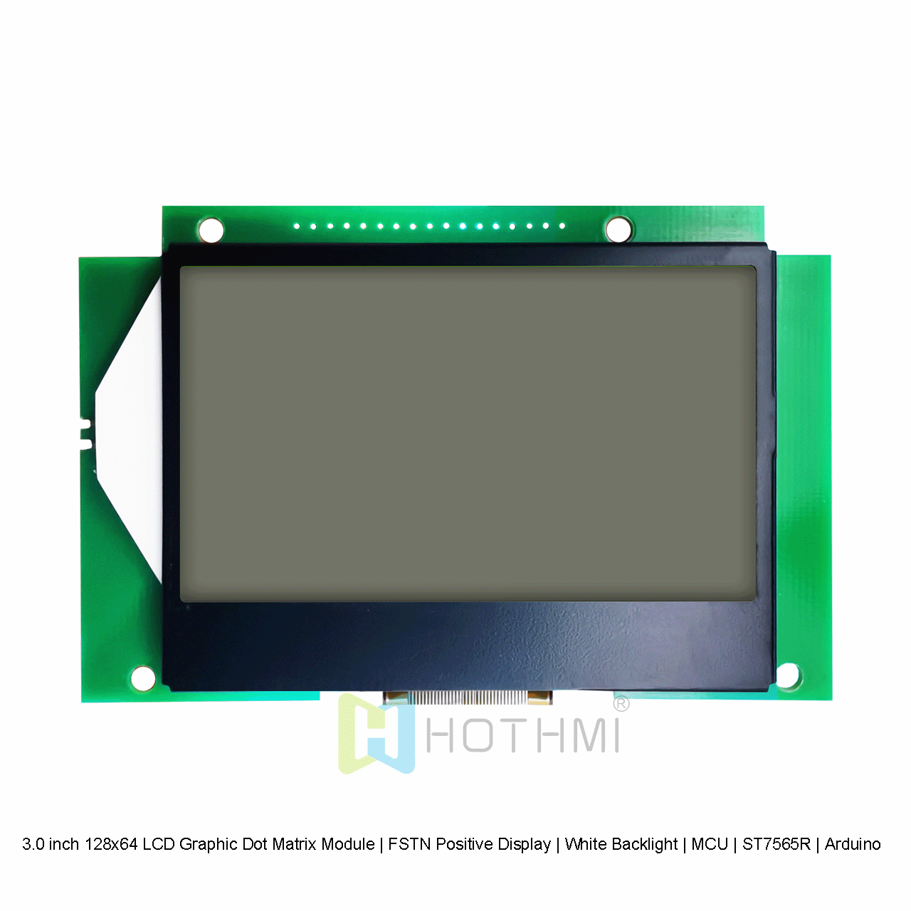 3.0 英寸 128x64 LCD 图形点阵模块 | FSTN 正极显示 | 白色背光 | MCU | ST7565R | Arduino | 白底灰字
