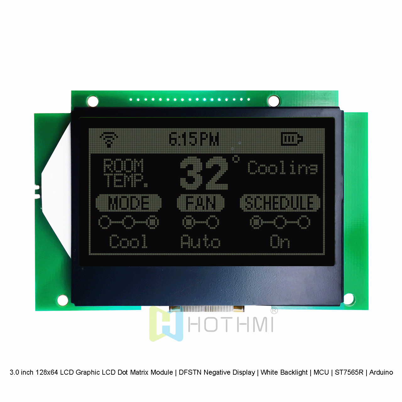 3.0 英寸 128x64 LCD 图形液晶点阵模块 | DFSTN 负显 | 白色背光 | MCU | ST7565R | Arduino | 黑底白字