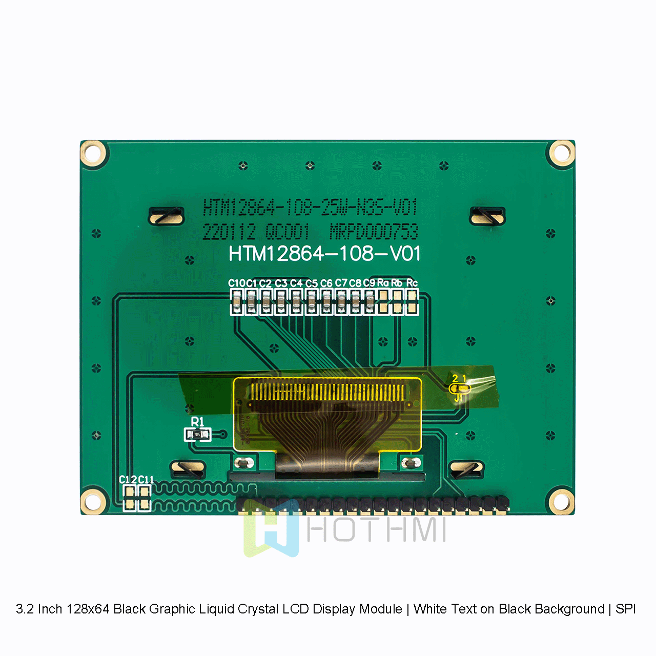 3.2英寸128x64 黑色图形液晶 LCD 显示模块 | 黑底白字 | SPI接口 | 3.3V 