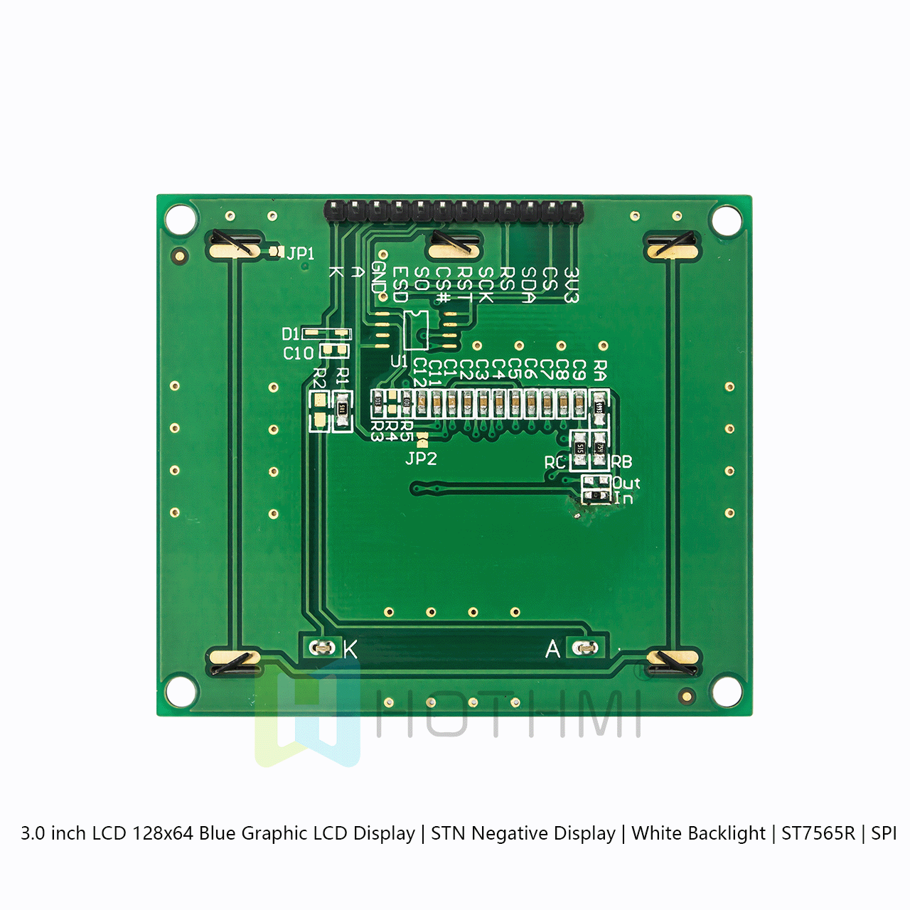 3.0 英寸LCD 128x64 蓝色图形液晶LCD 显示屏 | STN 负片显示 | 白色背光 | ST7565R | SPI arduino