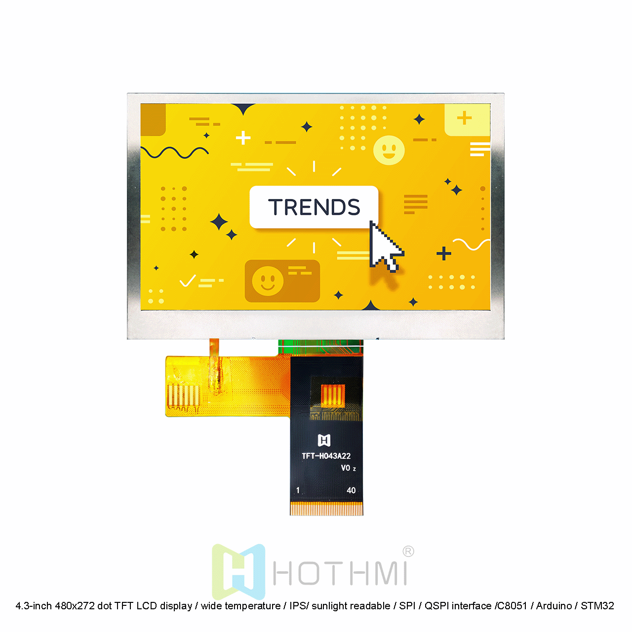 4.3英寸480x272 TFT LCD显示屏| QSPI接口阳光下可读