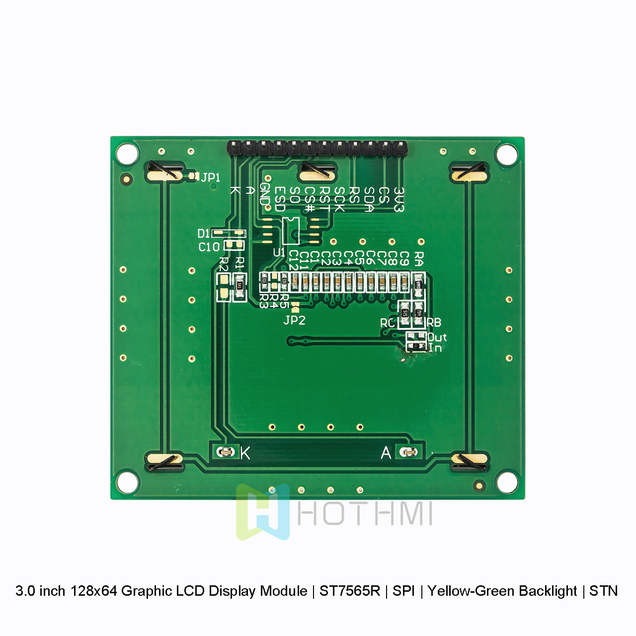 3.0 英寸 128x64 图形 LCD 显示模块 | ST7565R | SPI | 黄绿背光| STN 正显示 arduino