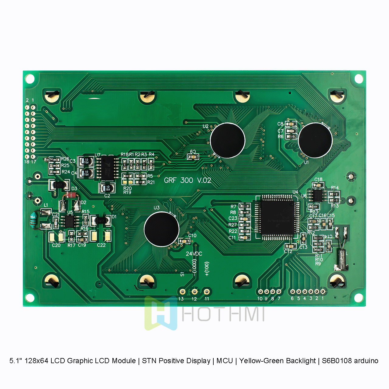 5.1 英寸 128x64 LCD 图形 LCD 模块 | STN 正极显示 | MCU | 黄绿色背光 | S6B0108 arduino