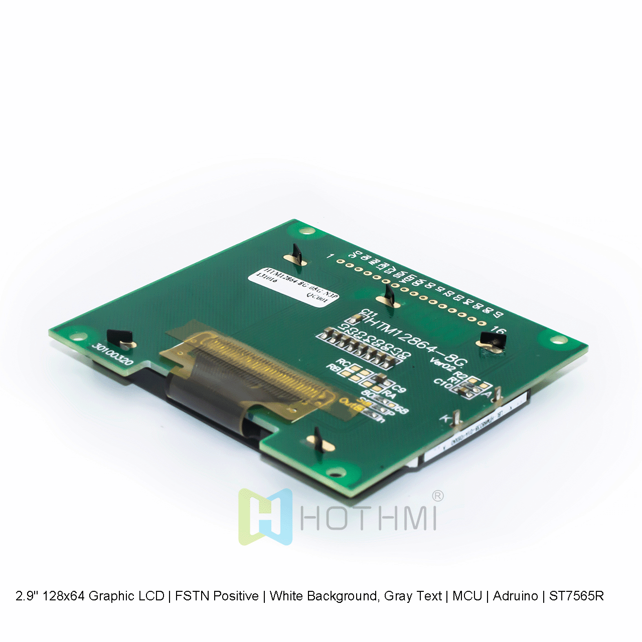 2.9 英寸128x64 图形 LCD | FSTN 正片 | 白色背光 | 灰色文本 | MCU | Arduino | ST7565R