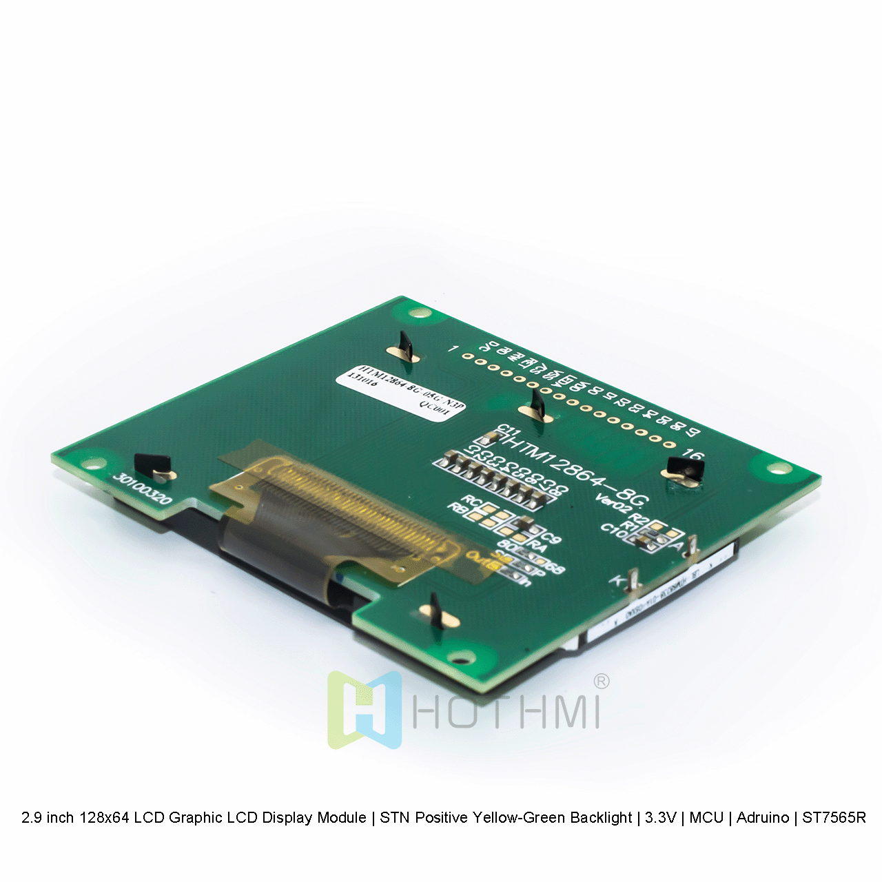 2.9 英寸 128x64 LCD图形液晶显示模块 | STN 正片黄绿背光 | 3.3V | MCU | Arduino| ST7565R 
