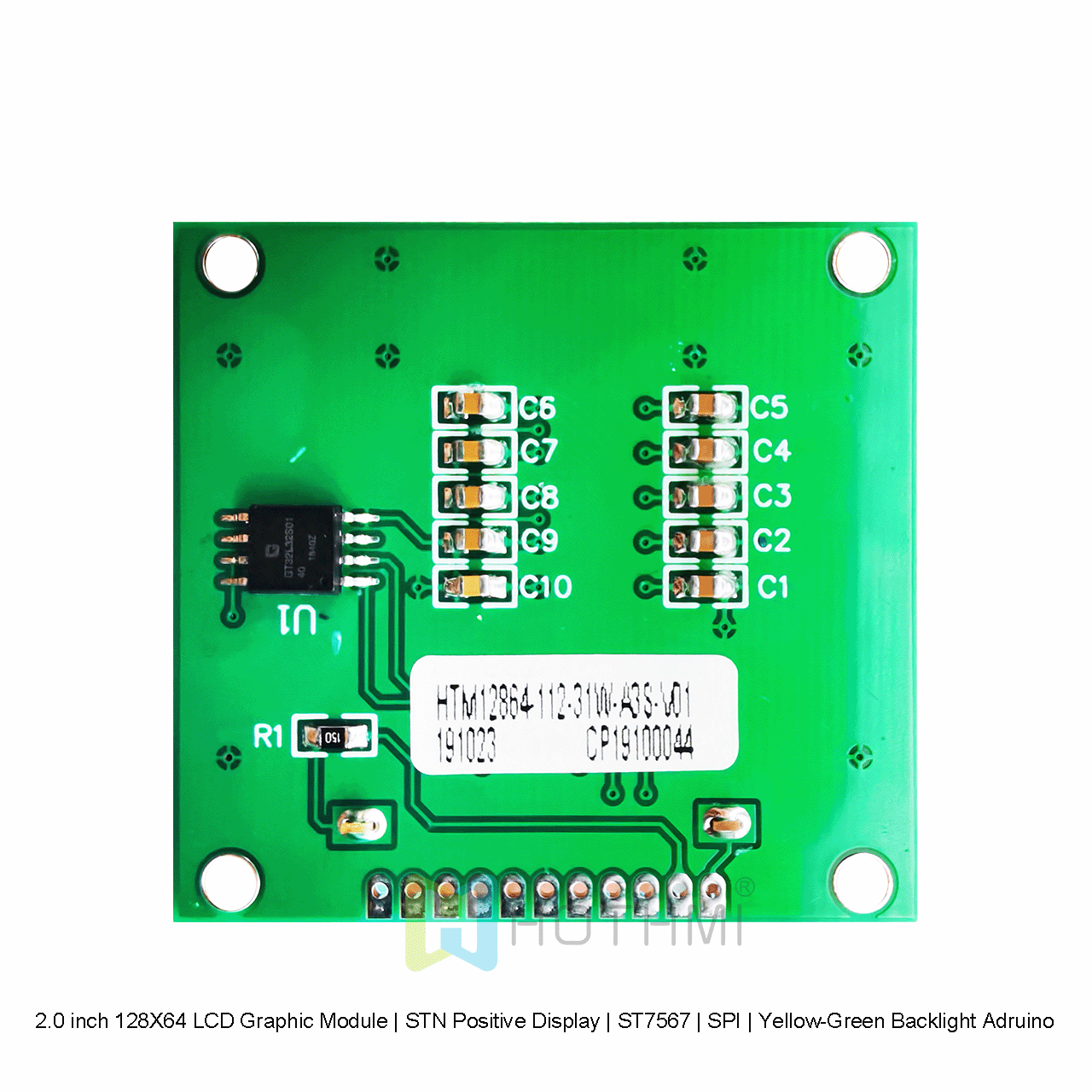 2.0 英寸 128X64 LCD 图形液晶模组 | STN 正显 | ST7567 | SPI | 黄绿背光  Arduino