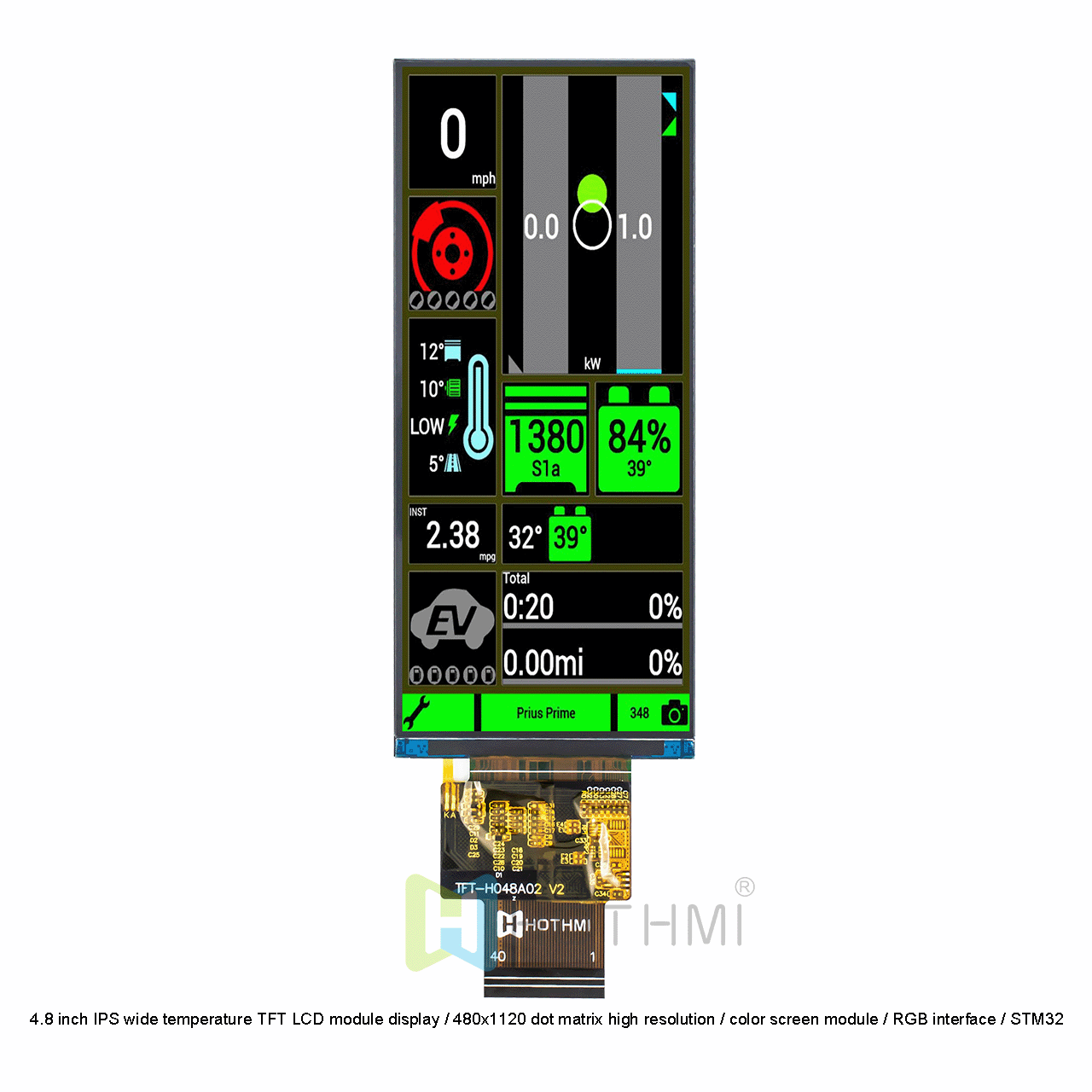 4.8 英寸 TFT LCD | 480x1120 分辨率，带 RGB 接口