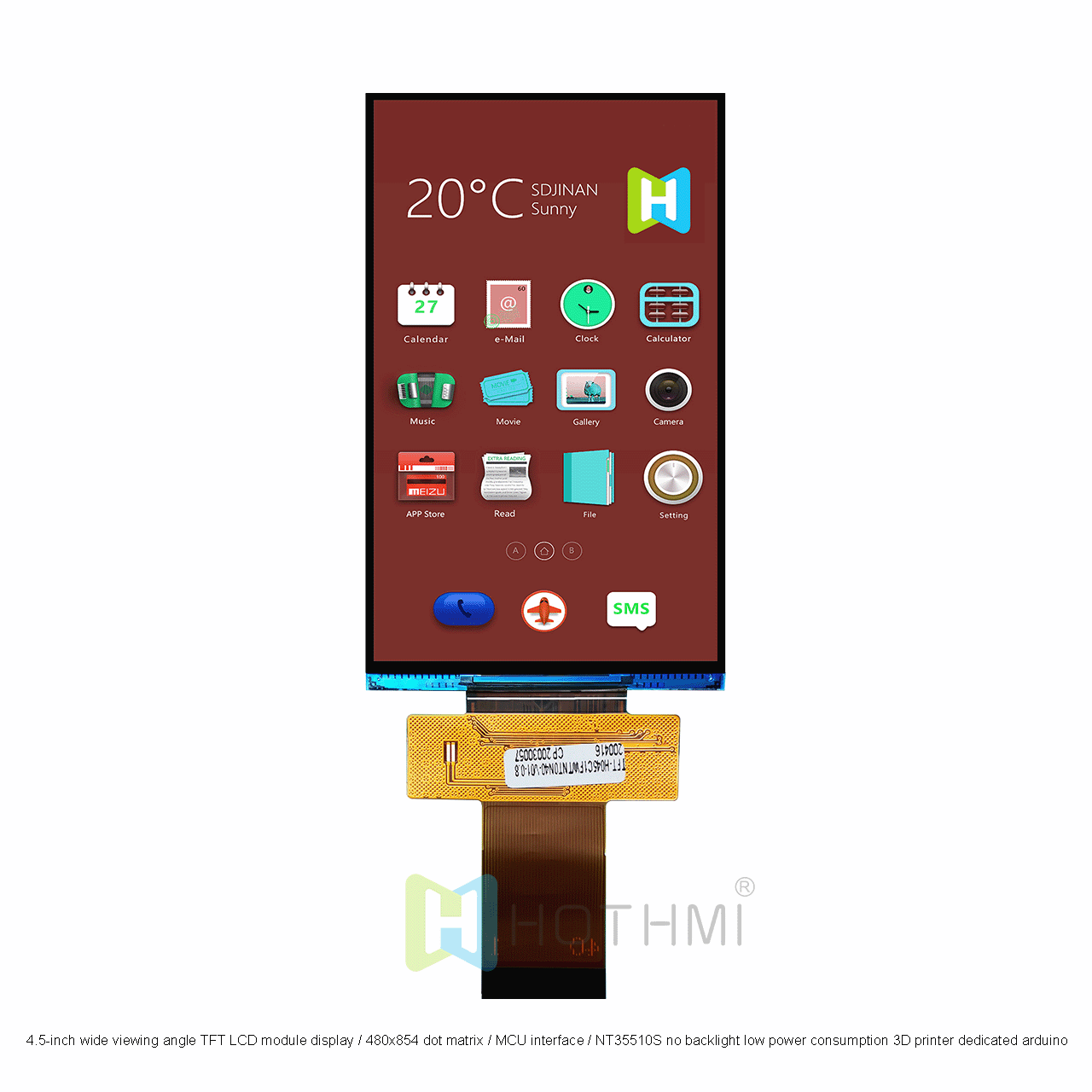4.5 英寸 TFT LCD 显示屏 | 480x854，带 MCU 接口 NT35510S 控制器