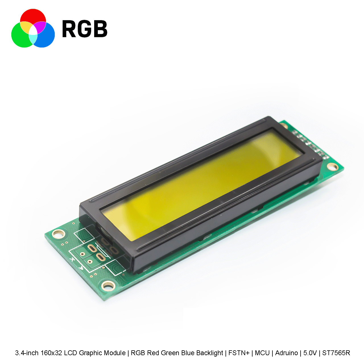 3.4 英寸 160x32 LCD 图形液晶模块  | RGB红绿蓝背光 | FSTN+ | MCU | Arduino | 5.0V | ST7565R