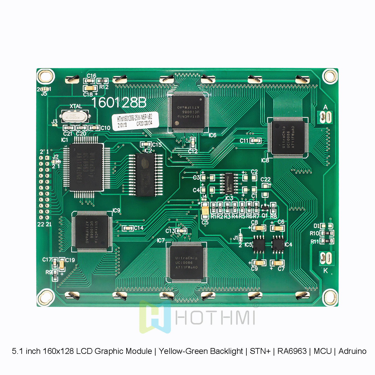 5.1 英寸 160x128 LCD 图形模块 | 黄绿色背光 | STN+ | RA6963 | MCU | Arduino