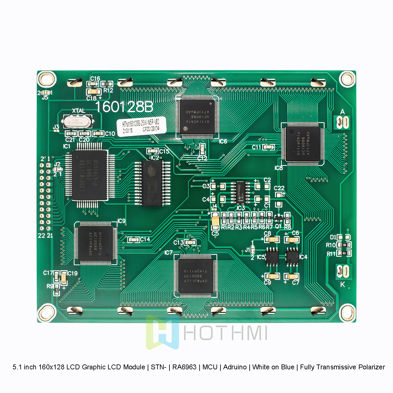 5.1 英寸 160x128 LCD 图形液晶模组  | STN- | RA6963 | MCU | Arduino | 蓝底白字 |全透偏光片