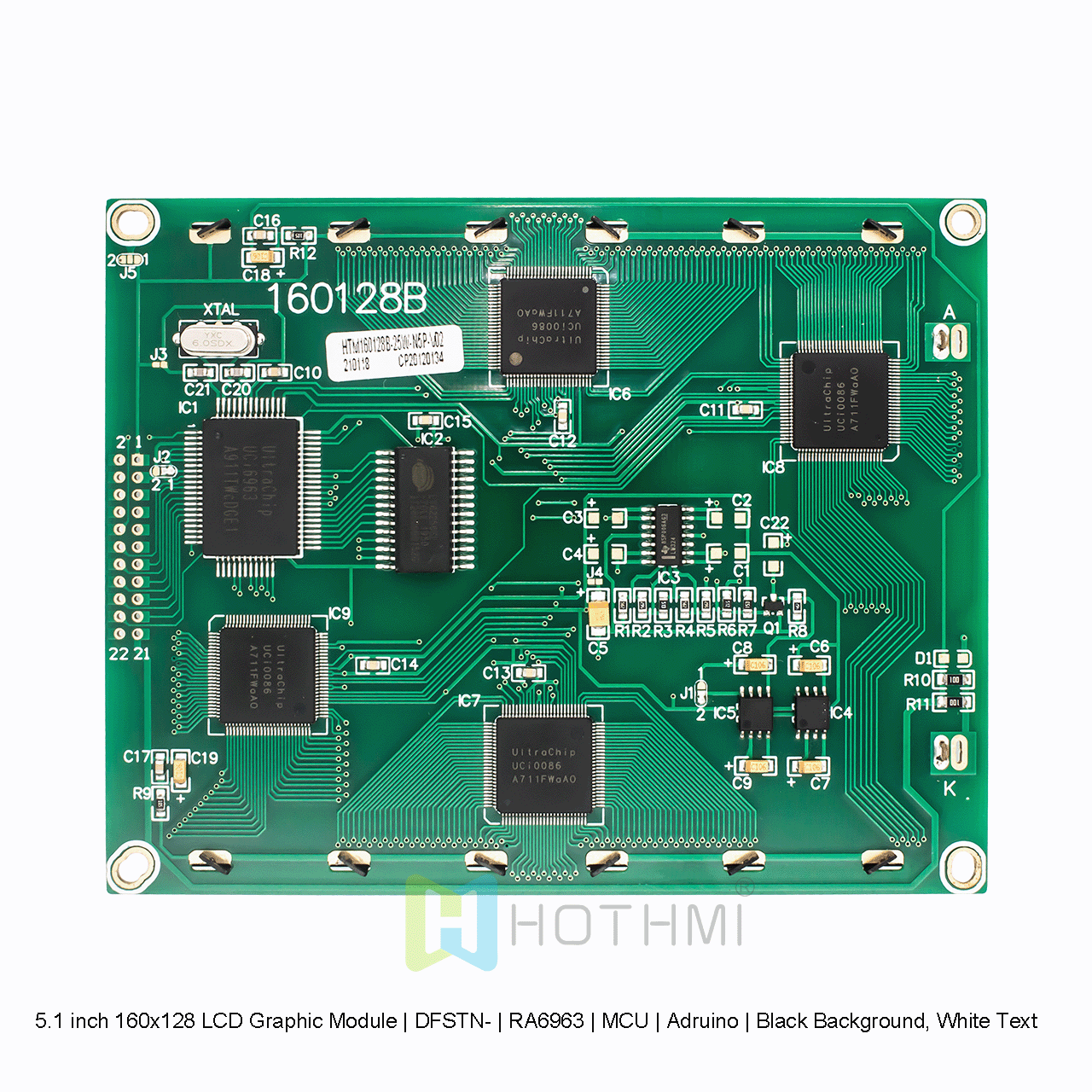 5.1 英寸 160x128 LCD 图形模块 | DFSTN- | RA6963 | MCU | Arduino | 黑色背景，白色文字