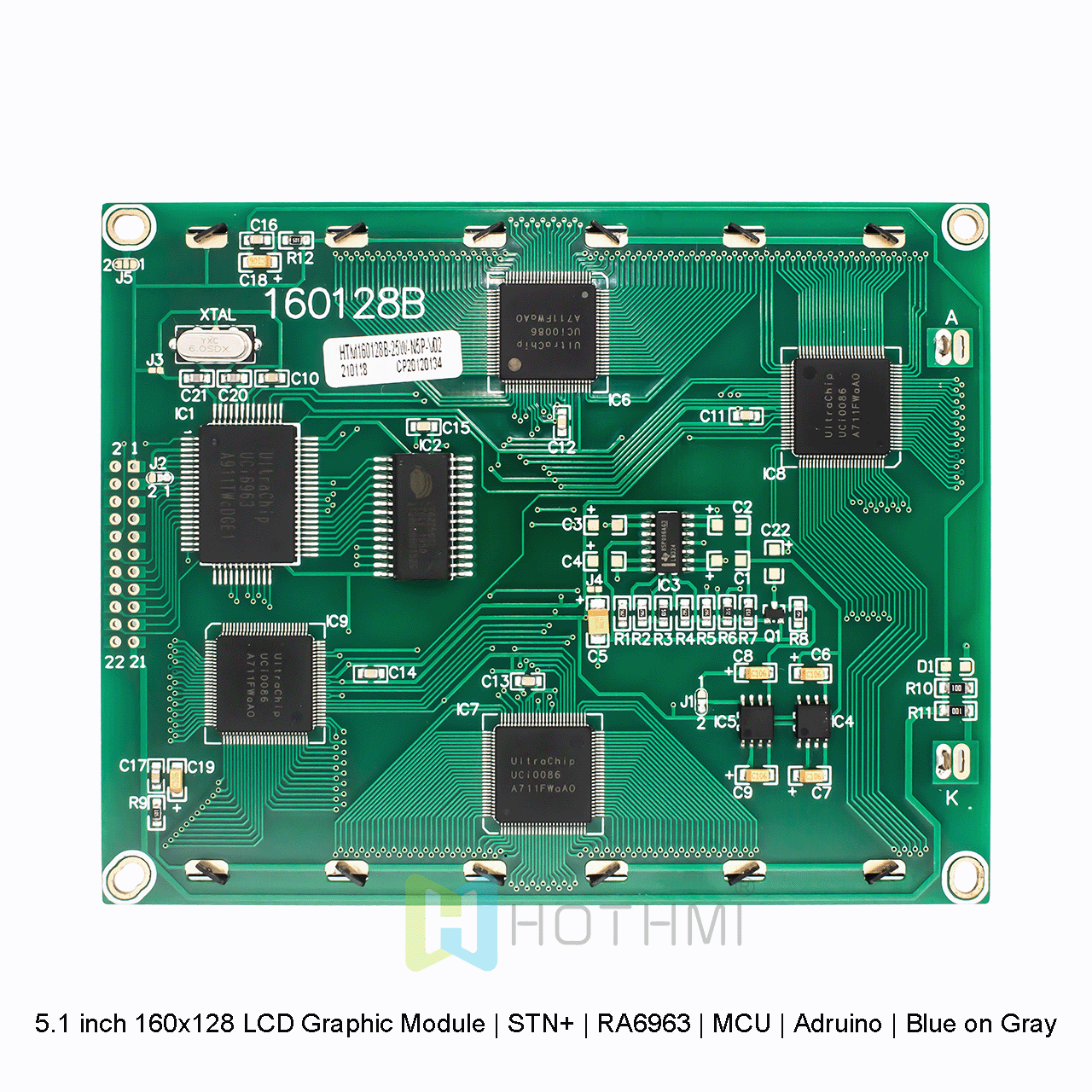 5.1 英寸 160x128 LCD 图形液晶模块 | STN+ | RA6963 | MCU | Arduino | 灰底蓝字 