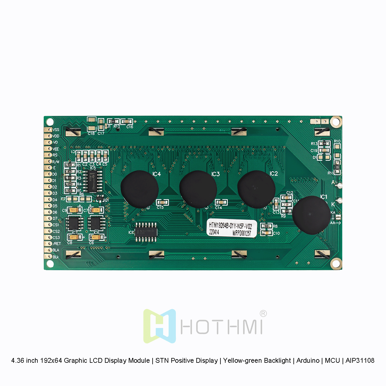 4.36寸192x64图形液晶显示模组 | STN正显 |黄绿背光 | Arduino | MCU | AIP31108 