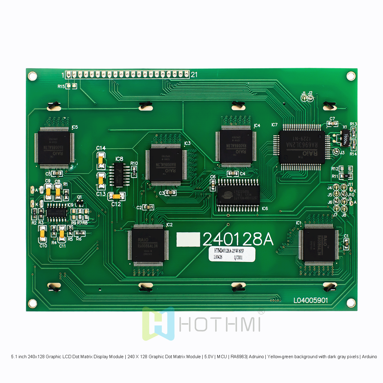 5.1英寸240x128 图形LCD点阵显示模组 | 240 X 128 图形点阵模组 | 5.0V | MCU | RA6963| Arduino | 黄绿底深灰像素 |Arduino