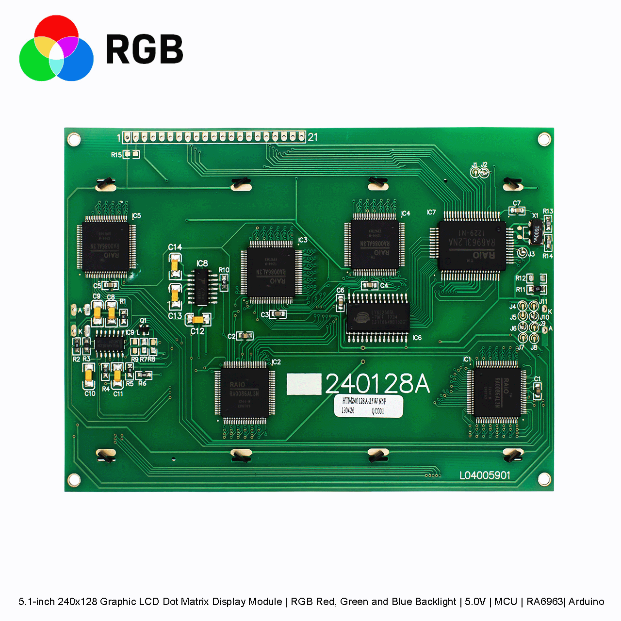 5.1英寸240x128 图形LCD点阵显示模组 | RGB红绿蓝背光 | 5.0V | MCU | RA6963| Arduino 