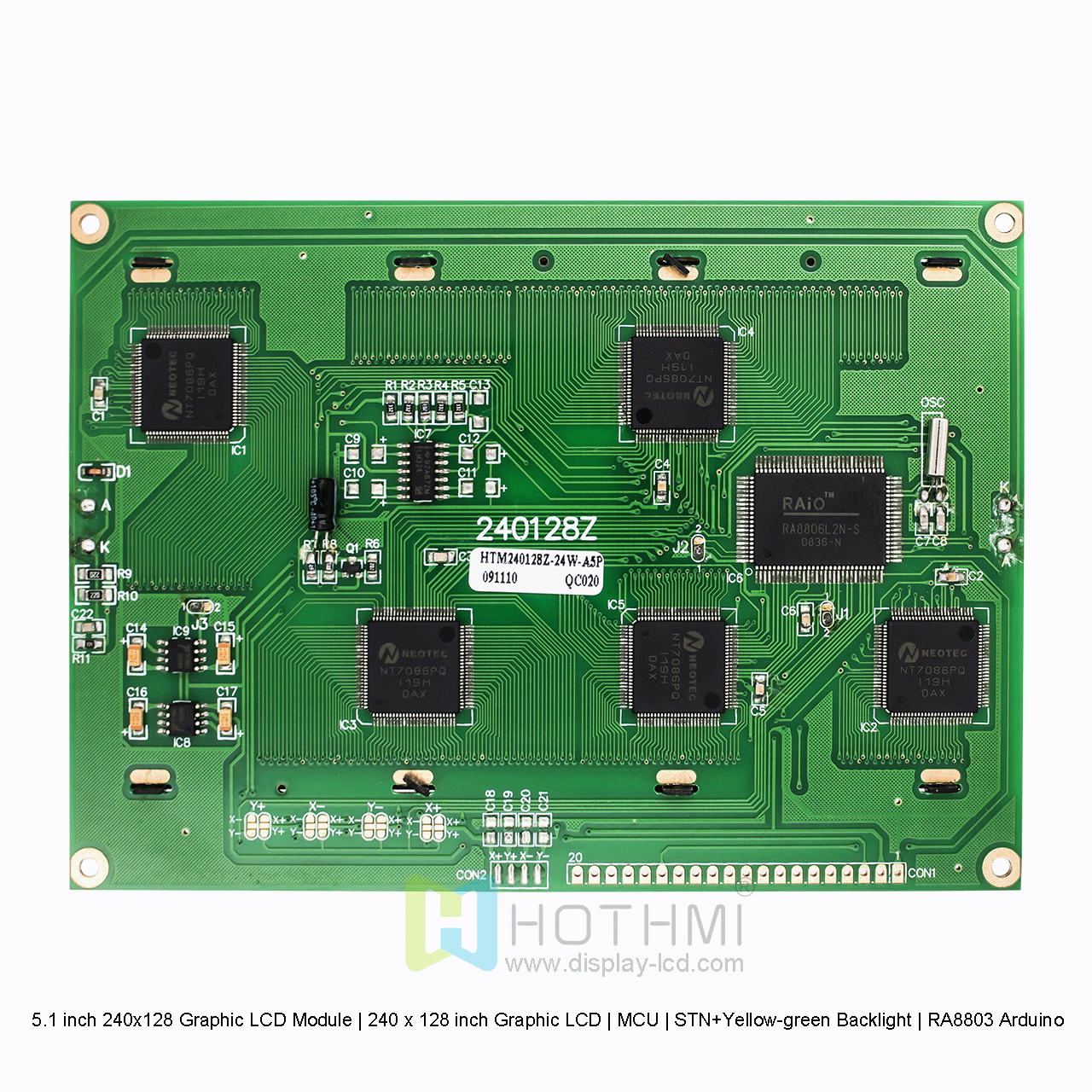 5.1寸240x128 图形液晶显示模组 | 240 x 128 寸图形LCD | MCU | STN+黄绿背光 |  RA8803 | Arduino