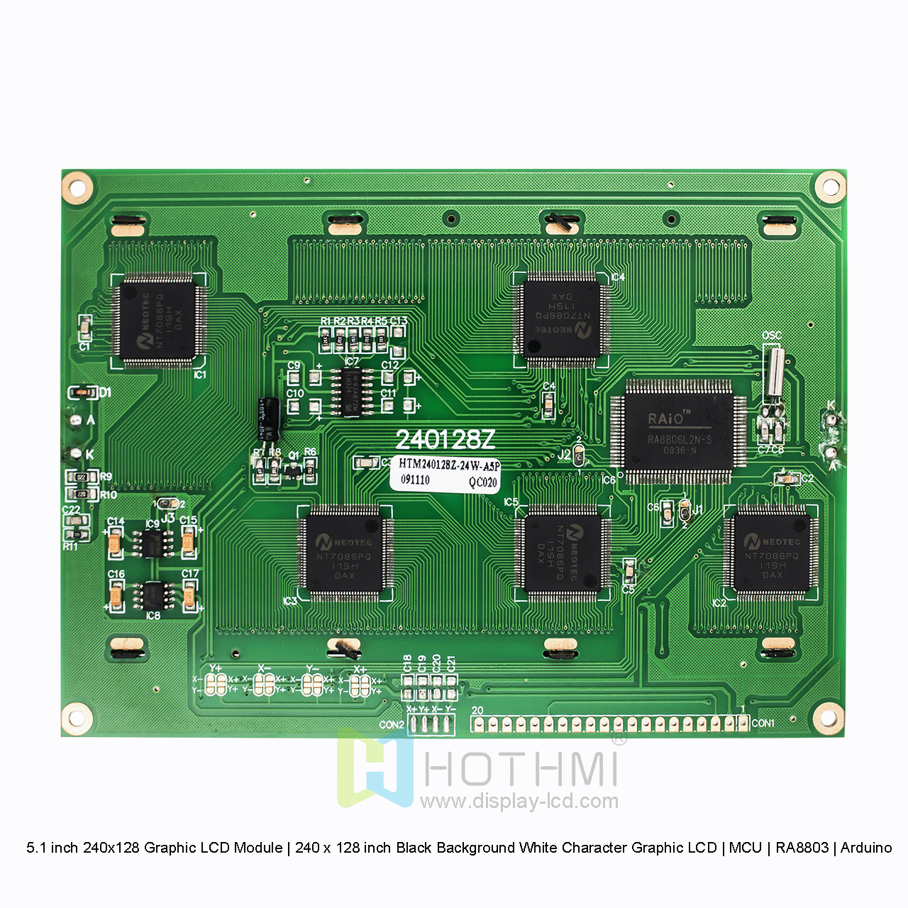 5.1寸240x128 图形液晶显示模组 | 240 x 128 寸黑底白字图形LCD | MCU | RA8803 | Arduino