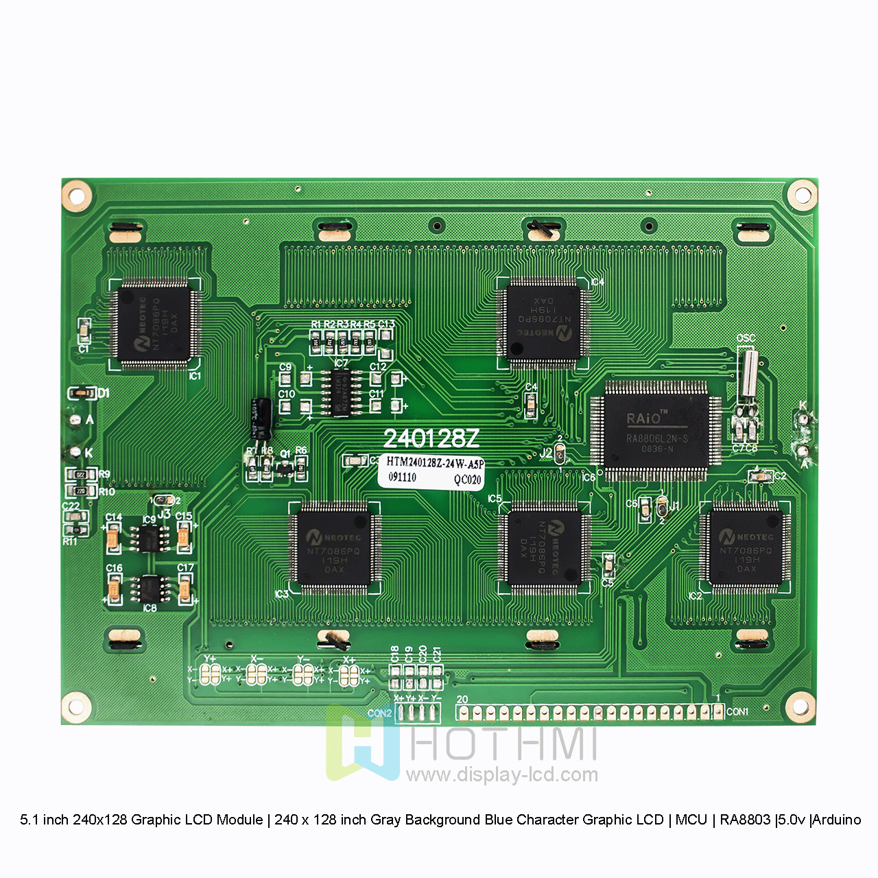 240 x 128 图形 LCD 显示模块灰色背景上的蓝色像素 RA8803
