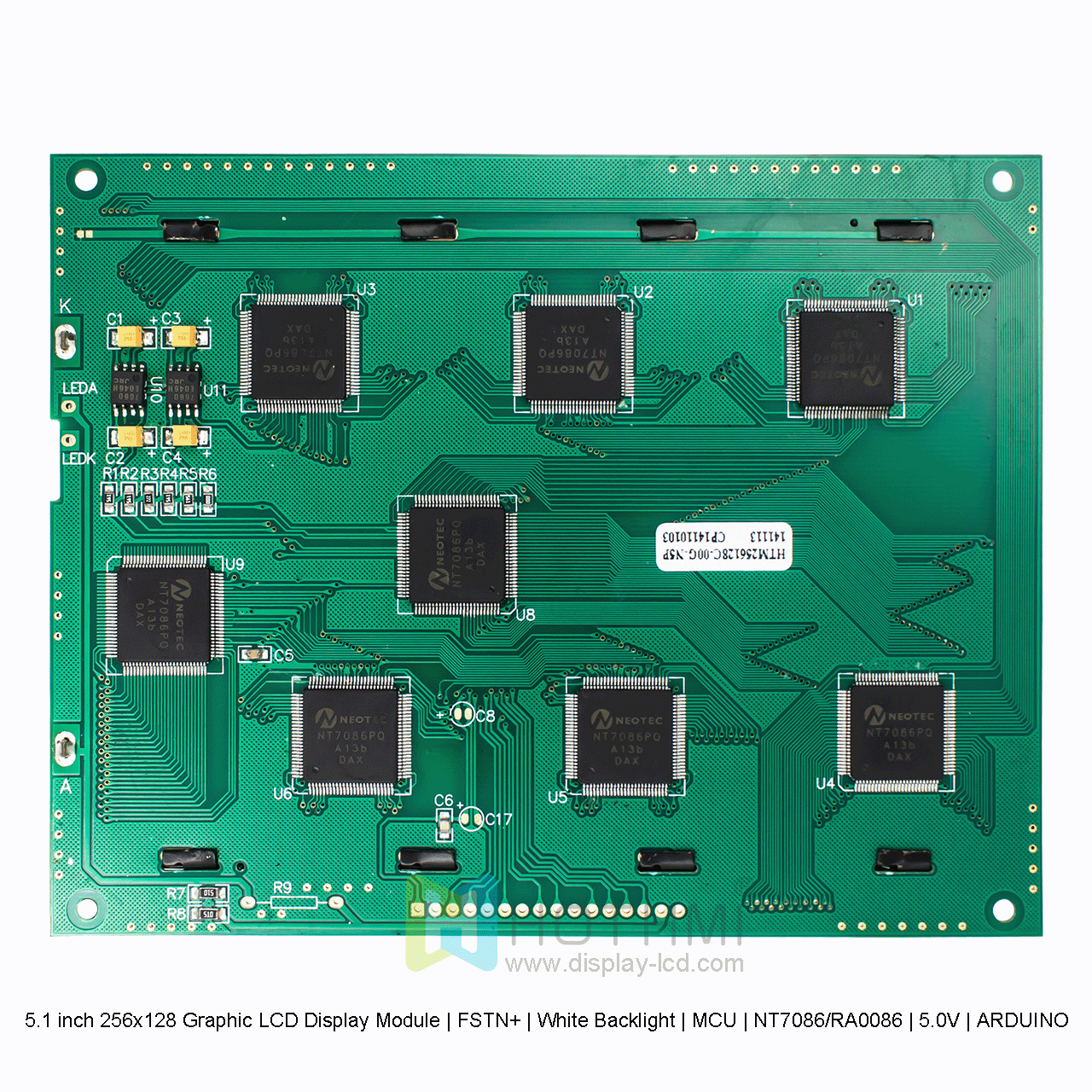 5.1寸256x128图形LCD显示模块 | FSTN+ | 白色背光 | MCU | NT7086/RA0086 | 5.0V |ARDUINO