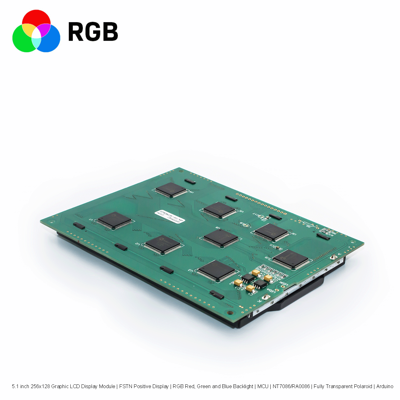 5.1寸256x128图形LCD显示模块  | FSTN正显 | RGB红绿蓝背光 | MCU | NT7086/RA0086 | 全透偏光片 | Arduino
