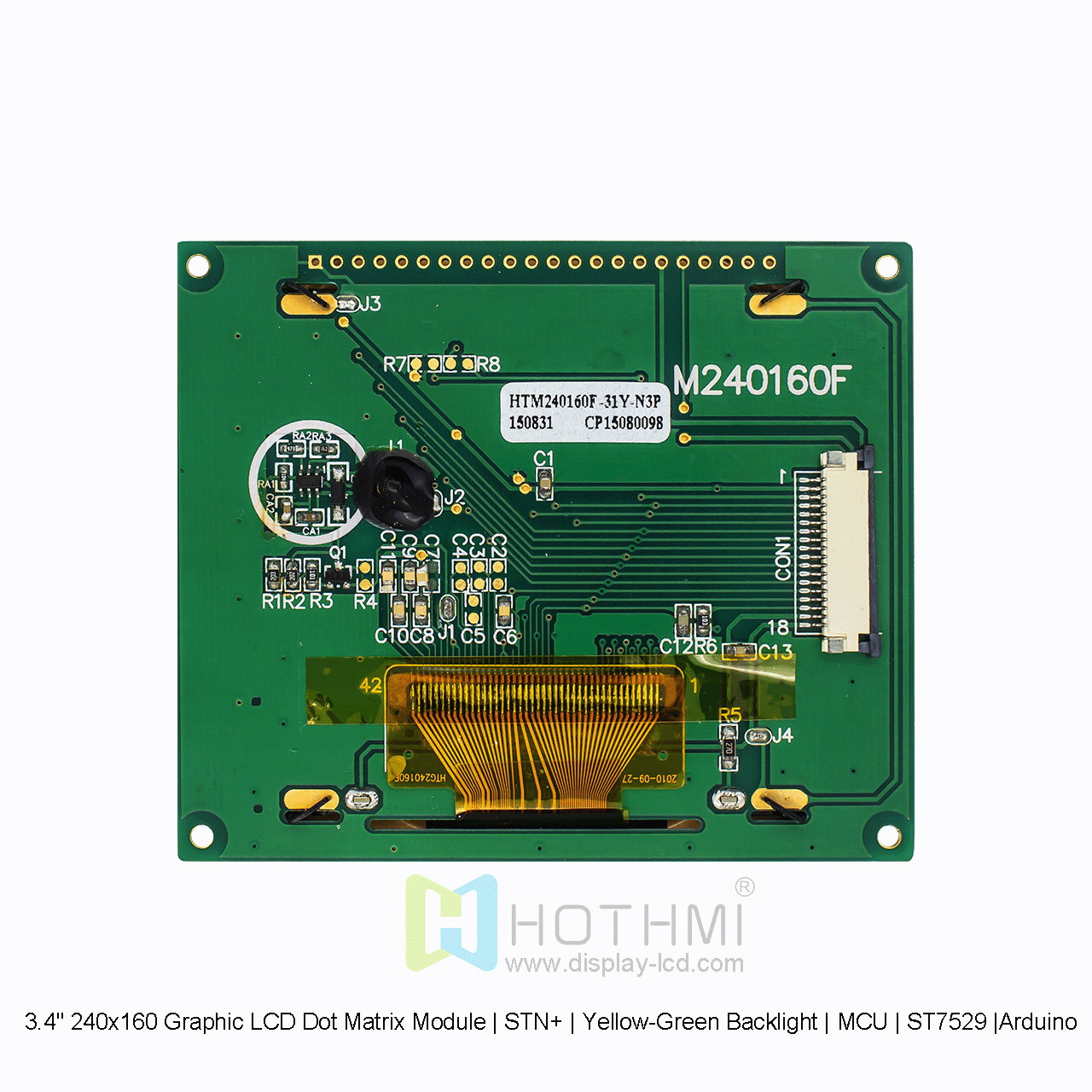 3.4寸240x160图形LCD点阵模组 | STN+ | 黄绿背光 | MCU | ST7529 | Arduino