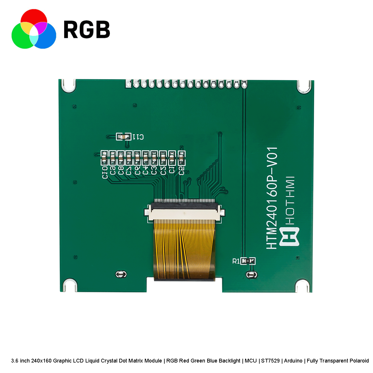 3.6寸240x160图形LCD液晶点阵模组 | RGB红绿蓝背光 | MCU | ST7529 | Arduino | 全透偏光片