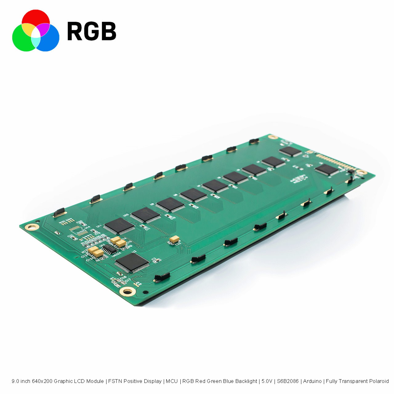 9.0寸640x200图形LCD液晶显示模组 | FSTN正显示 |  MCU |RGB红绿蓝背光 | 5.0V | S6B2086 | Arduino | 全透偏光片