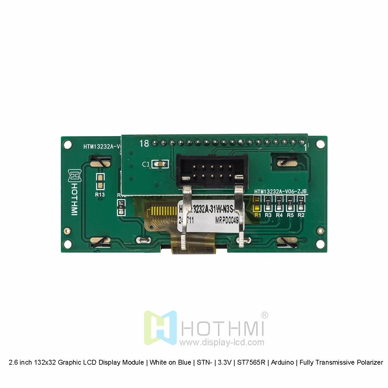 2.6寸132x32图形液晶显示屏模组 | 蓝底白字 | STN- | 3.3V | ST7565R | Arduino | 全透性偏光片
