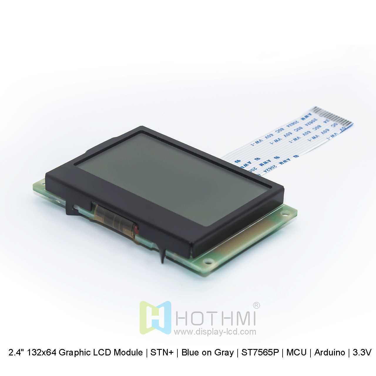 2.4寸132x64 图形 LCD 模块 | STN+ | 灰底蓝字 | ST7565P | MCU | Arduino | 3.3V