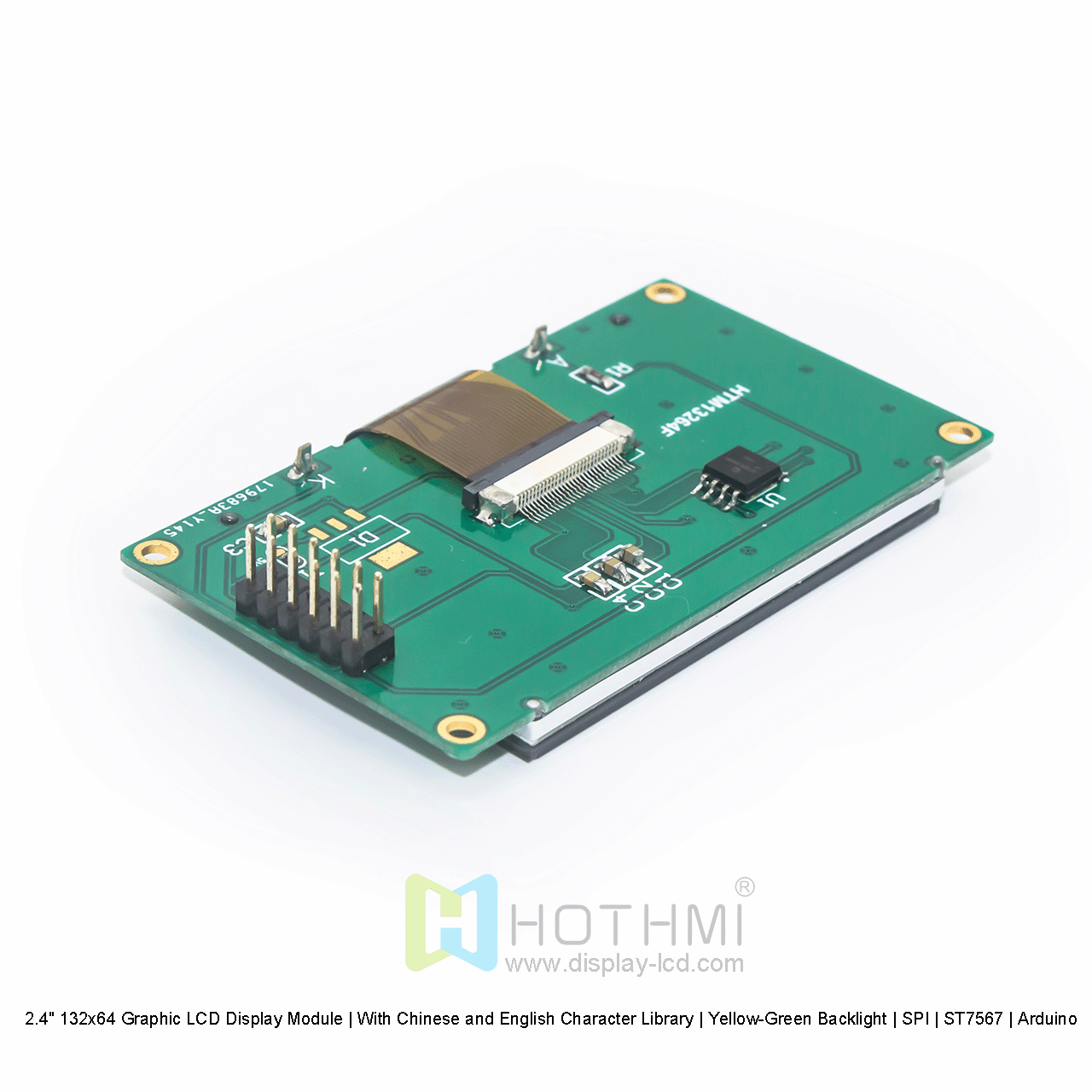 2.4寸132x64 图形液晶显示模组 | 带中英文字库| 黄绿背光 | SPI | ST7567 | Arduino