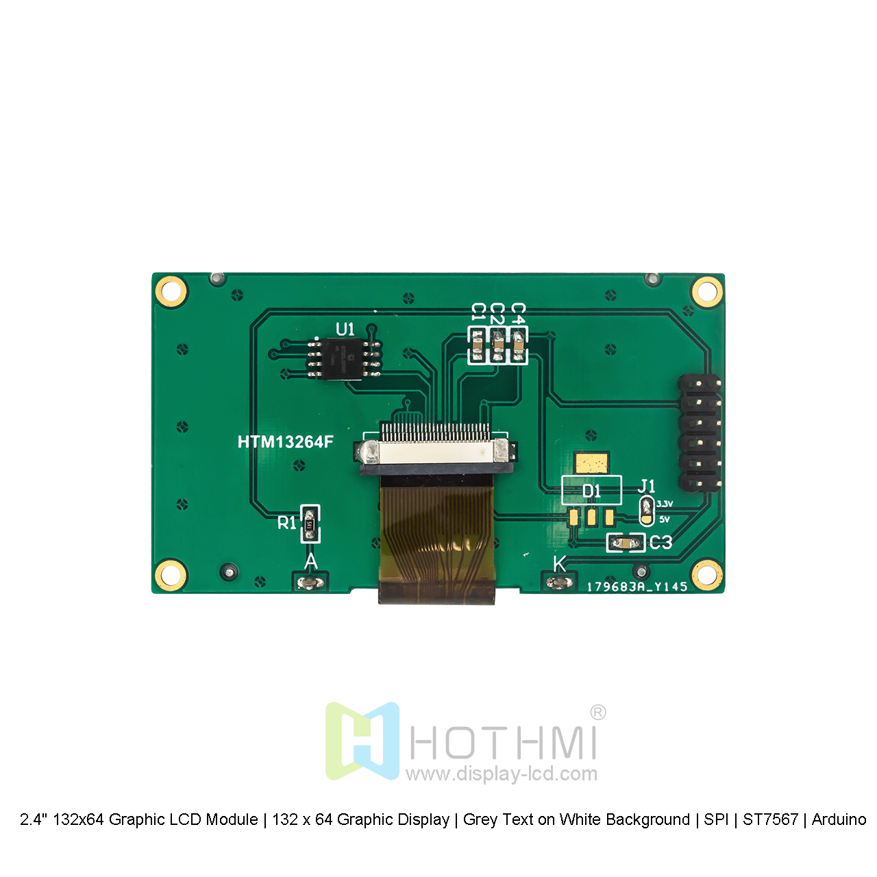 2.4寸132x64 图形液晶显示模组 | 132 x 64 图形显示屏 | 白底灰字 | SPI | ST7567 | Arduino