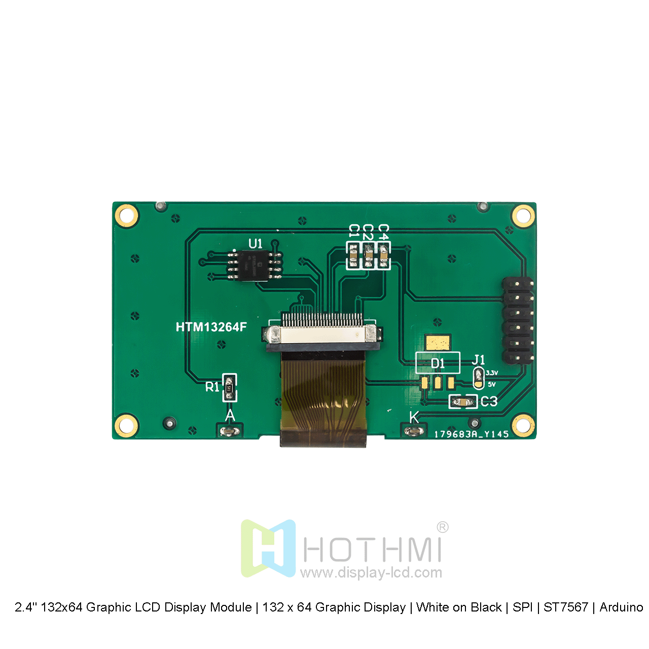 2.4寸132x64 图形液晶显示模组 | 132 x 64 图形显示屏 | 黑底白字 | SPI | ST7567 | Arduino