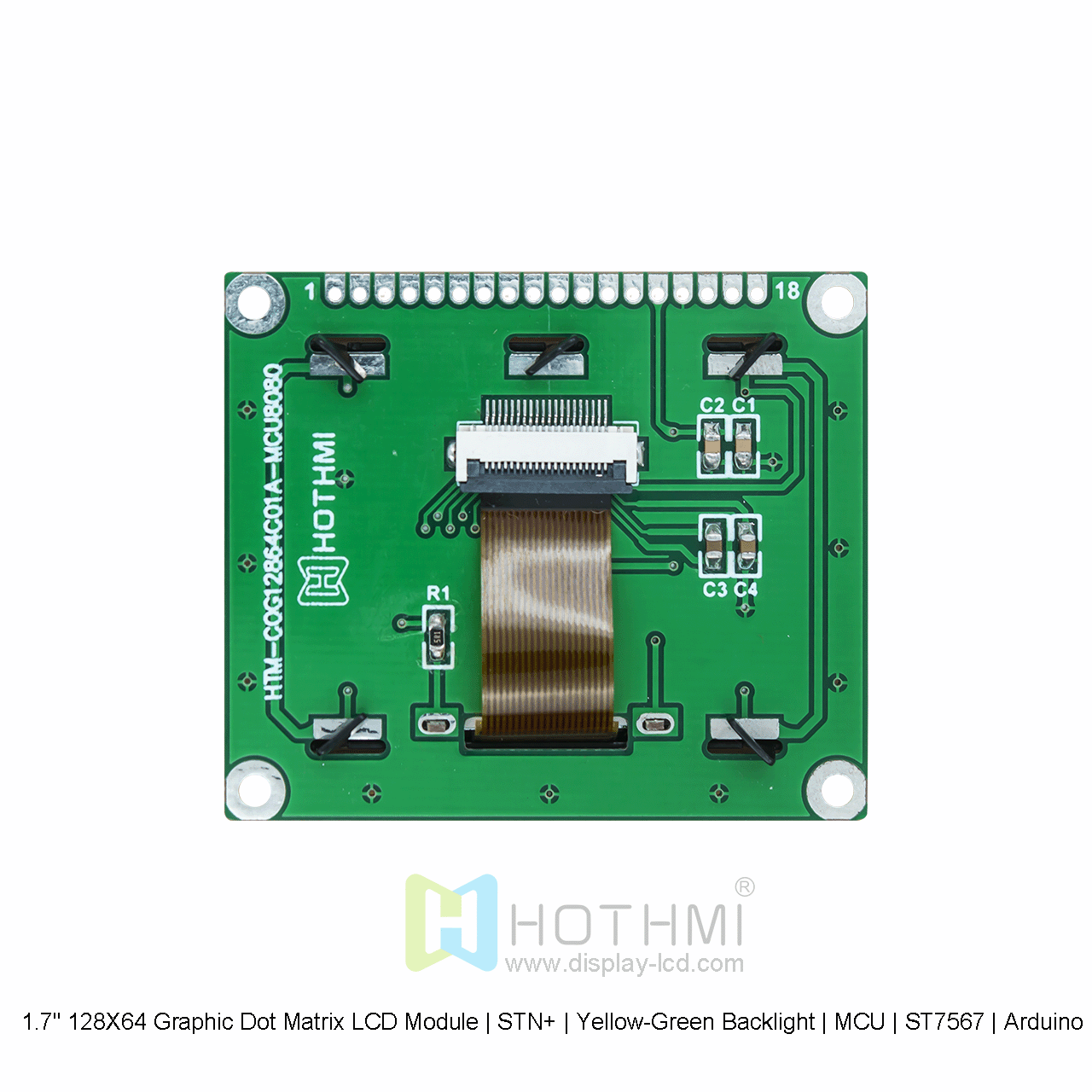 1.7寸128X64 图形点阵液晶模块| STN+ | 黄绿背光 | MCU | ST7567 | Arduino